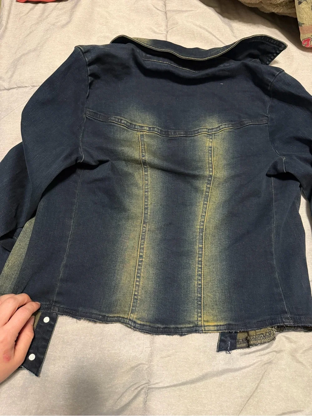 Free People Dark Blue Denim Jacket with Faded Wash - Picture 5 of 5